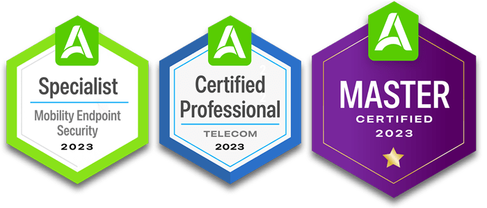 An image showing a badge from each level of AOTMP University certifications.