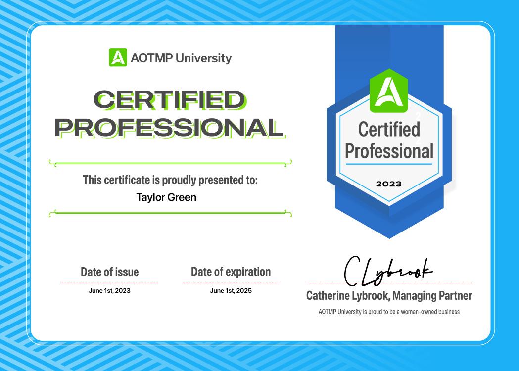 Example of an AOTMP University certificate.