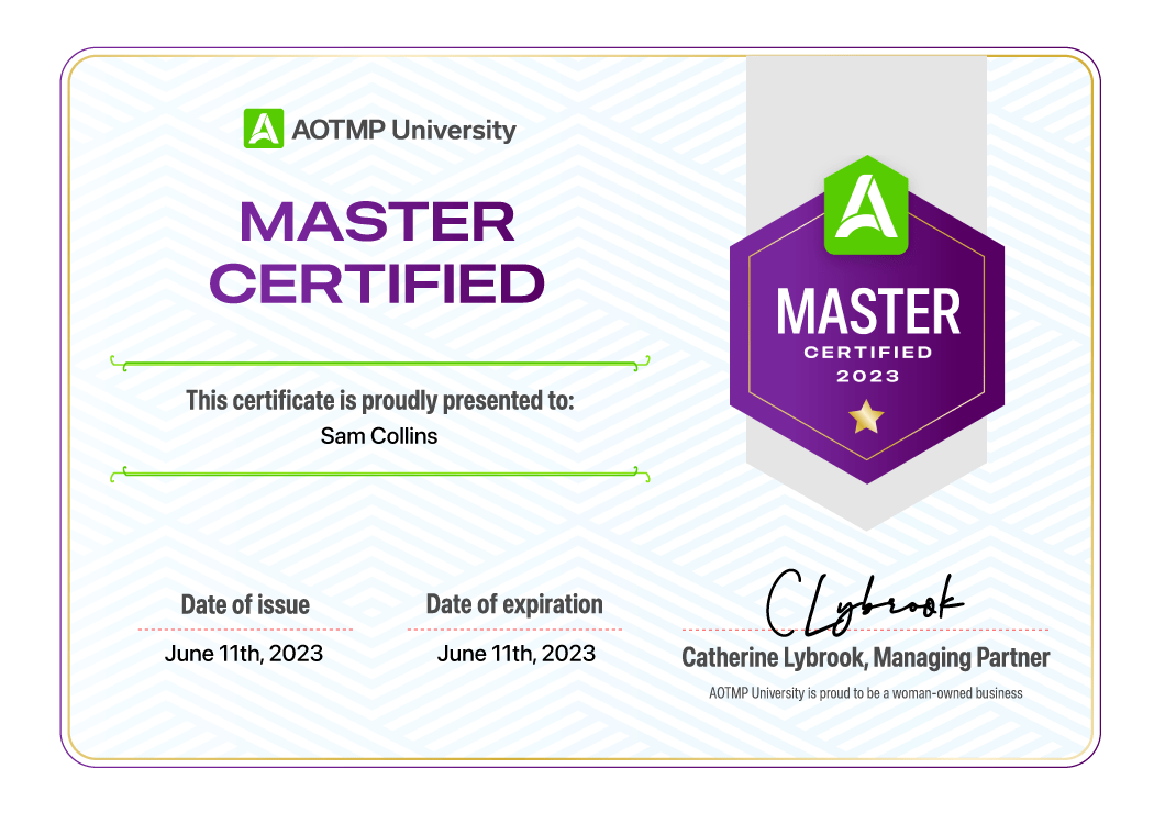Example of an AOTMP Master certificate.