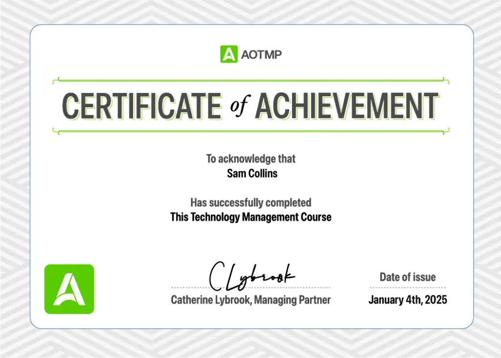 Example of an AOTMP certificate of achievement.