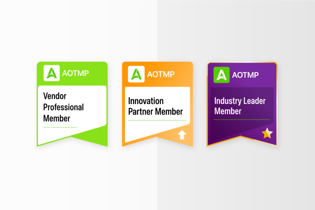 Three AOTMP membership badges.