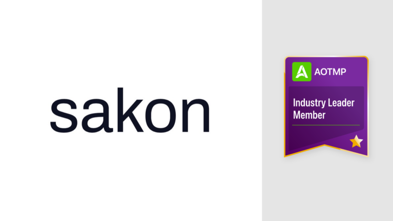 Sakon logo next to an AOTMP Industry Leader badge.