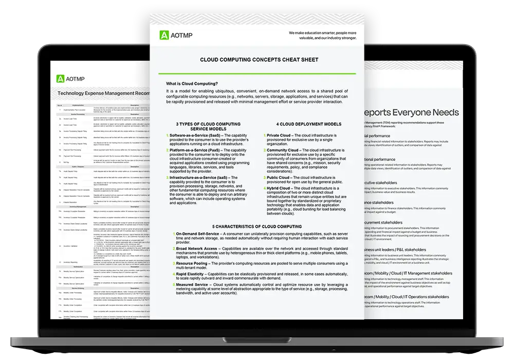 Laptop displaying sample documents from the Technology Management library