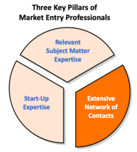 Pie chart showing the three key pillars of market entry professionals